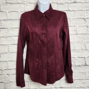 NWT New York & Co Top Size Small Burgandy Suede/Velvet Long Sleeve Button Down